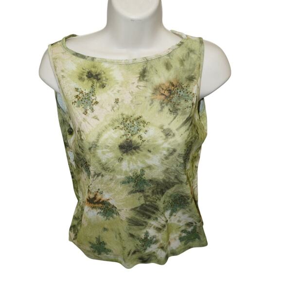 Xhilaration Green Tie Dye Glitter Tank Top Sz M Floral Burst Print Y2K Style - Picture 2 of 6
